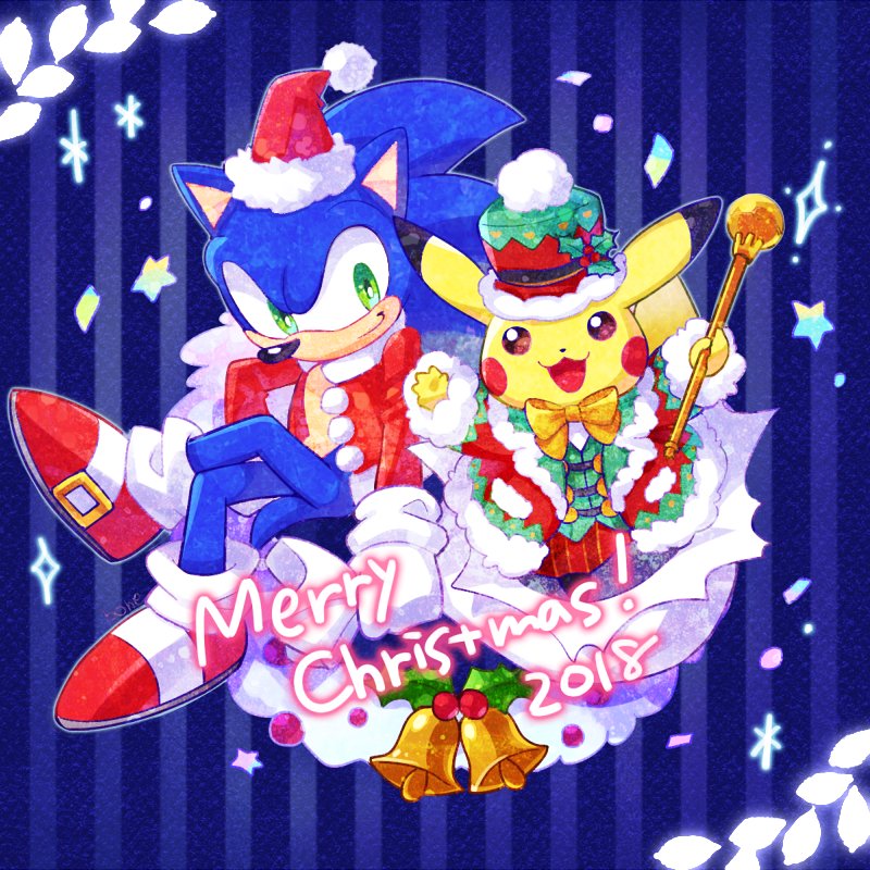 pikachu and sonic the hedgehog (pokemon and 2 more) drawn by bone_(stare)