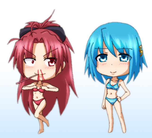 miki sayaka and sakura kyoko (mahou shoujo madoka magica) drawn by hayashiya_zankurou