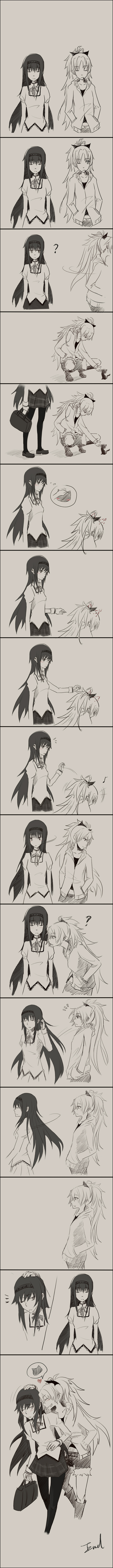 akemi homura and sakura kyoko (mahou shoujo madoka magica) drawn by die_(die0118)