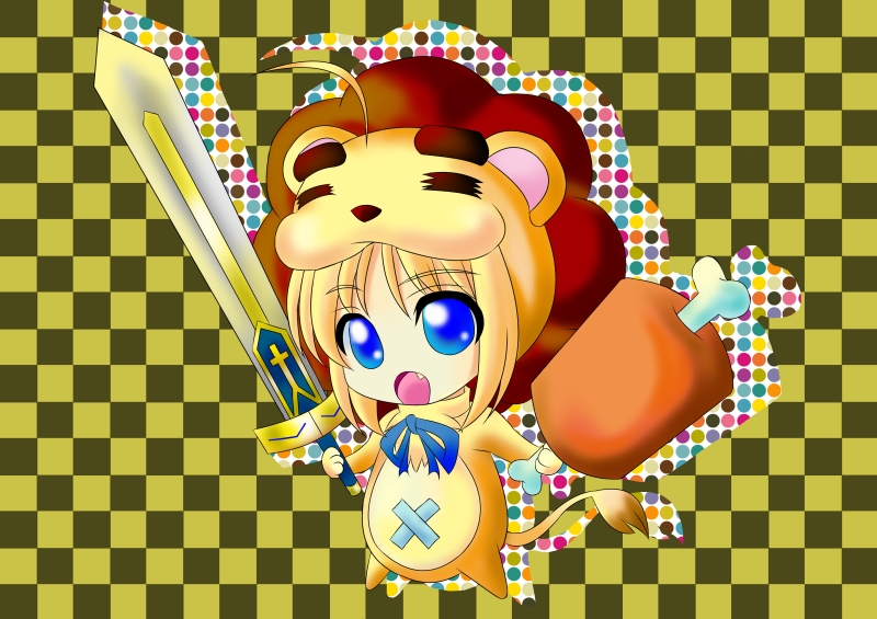 artoria pendragon and saber lion (fate and 2 more) drawn by aka_kitsune