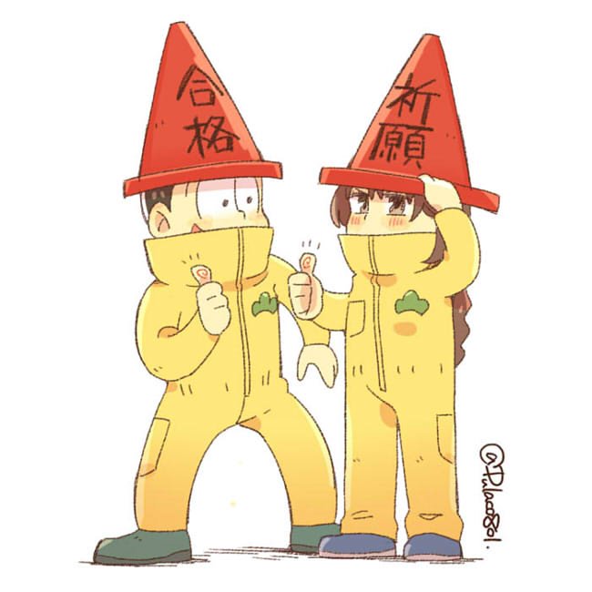 matsuno jyushimatsu and jyushimatsu's girlfriend (osomatsu and 1 more) drawn by pulaco
