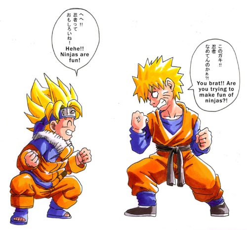 uzumaki naruto and son goten (dragon ball and 2 more) drawn by sora-ko