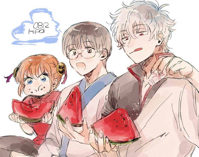 sakata gintoki, kagura, and shimura shinpachi (gintama) drawn by se0h