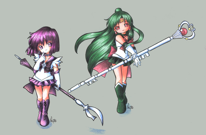 tomoe hotaru, sailor saturn, meiou setsuna, and sailor pluto (bishoujo senshi sailor moon) drawn by nefis