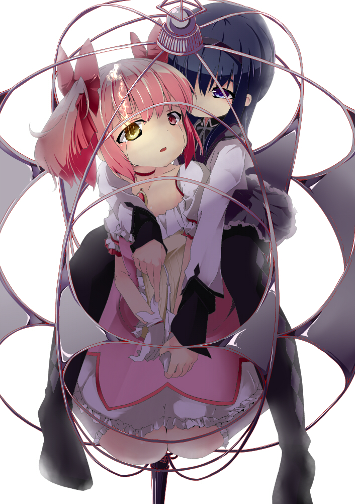 akemi homura and kaname madoka (mahou shoujo madoka magica) drawn by shiratama_mochi