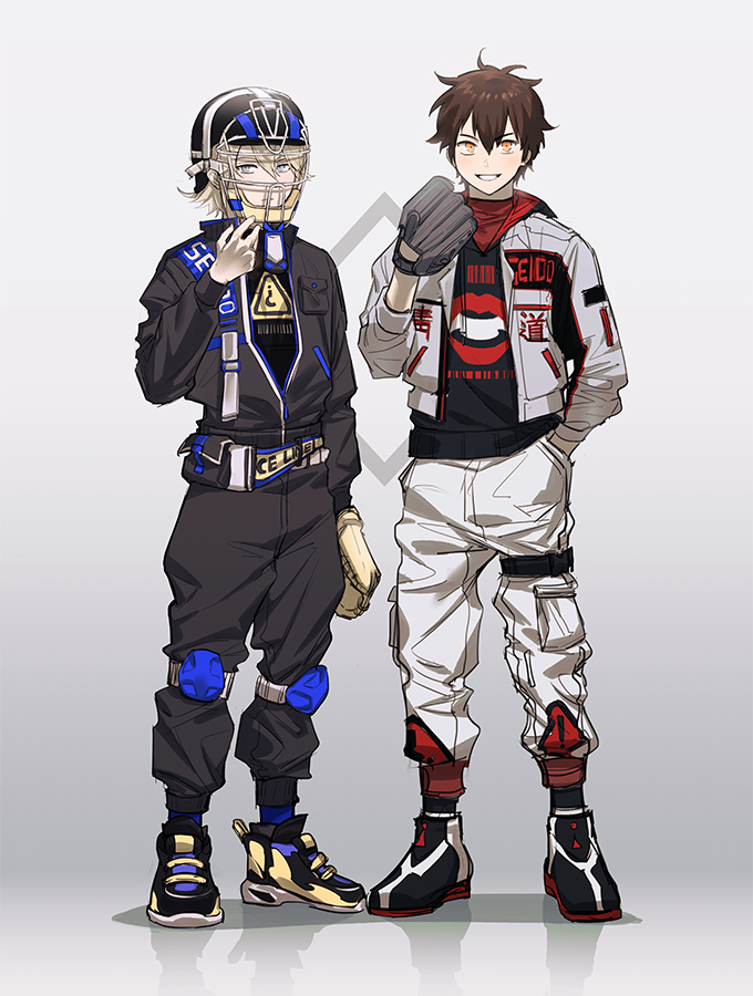sawamura eijun and okumura koushuu (ace of diamond) drawn by totu