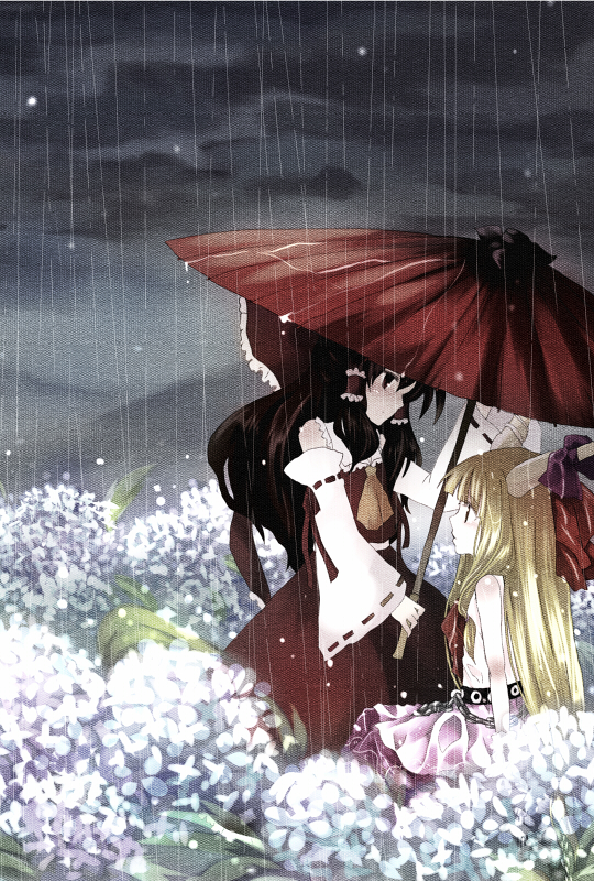 hakurei reimu and ibuki suika (touhou) drawn by hanada_hyou