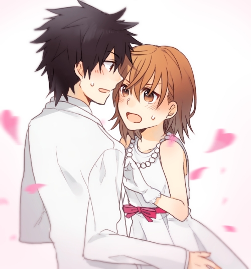 misaka mikoto and kamijou touma (toaru majutsu no index and 1 more) drawn by zarutsu