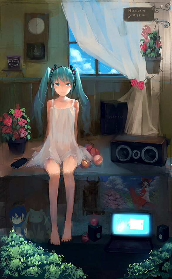 hatsune miku, hakurei reimu, kyubey, and kaito (touhou and 2 more) drawn by a558246