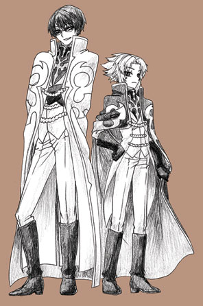 kururugi suzaku, haseo, sakurai takahiro, and ovan (code geass and 2 more) drawn by nico_(hero300)