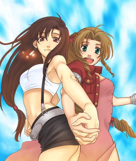 tifa lockhart and aerith gainsborough (final fantasy and 3 more) drawn by akaza_shiro