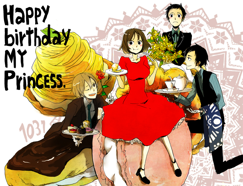sonohara anri, ryuugamine mikado, kida masaomi, and kuronuma aoba (durarara!!) drawn by mura