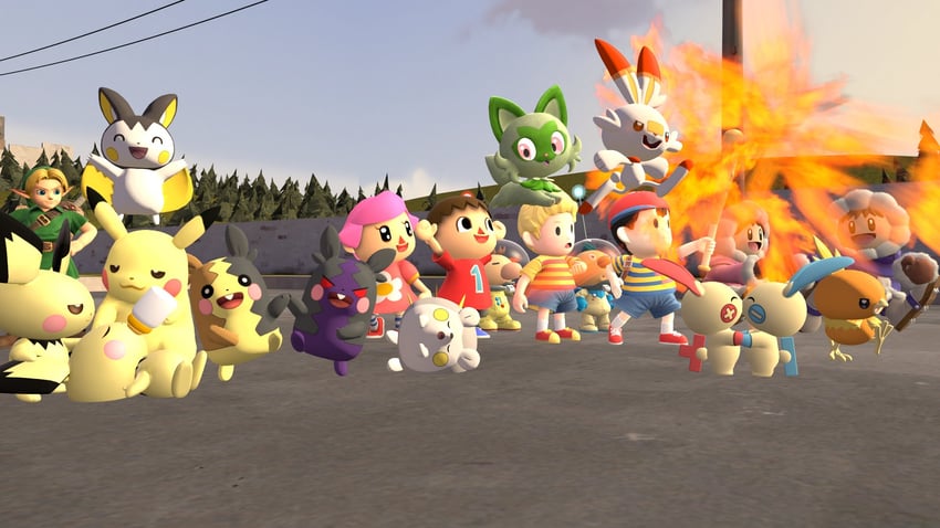 link, pikachu, morpeko, sprigatito, scorbunny, and 14 more (pokemon and 8 more)