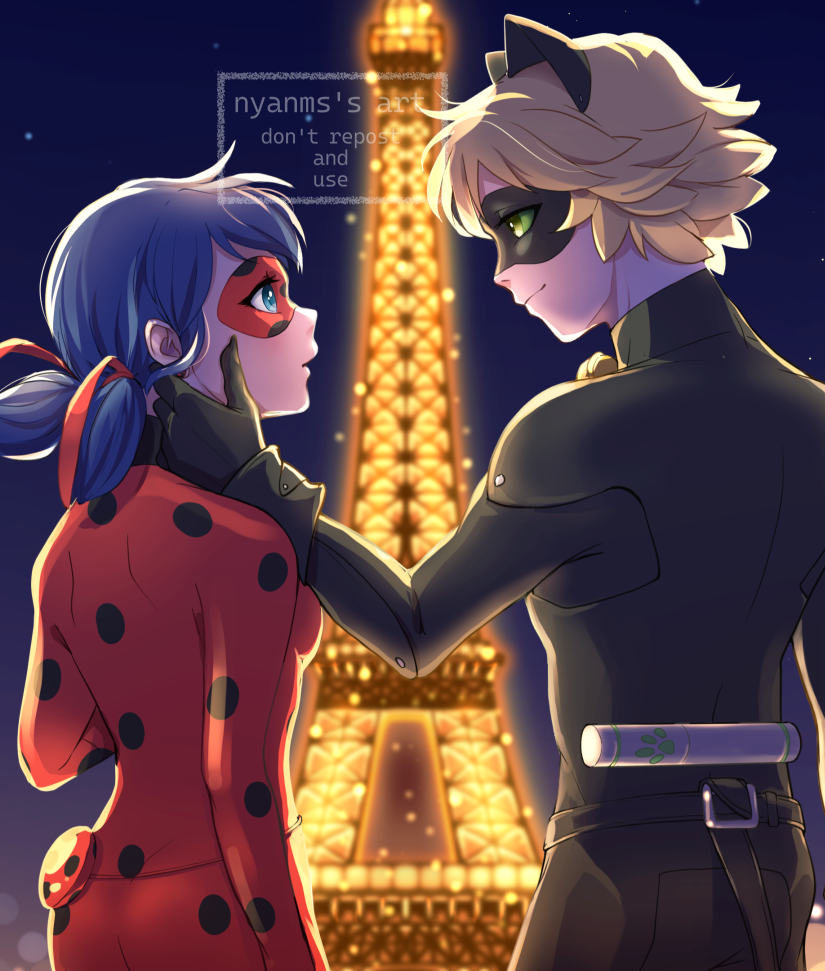 marinette dupain-cheng, adrien agreste, ladybug, and chat noir (miraculous ladybug) drawn by tomm0515