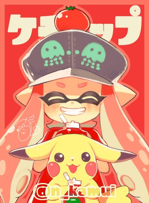 inkling player character, pikachu, and inkling girl (pokemon and 2 more) drawn by kamui_natsuki