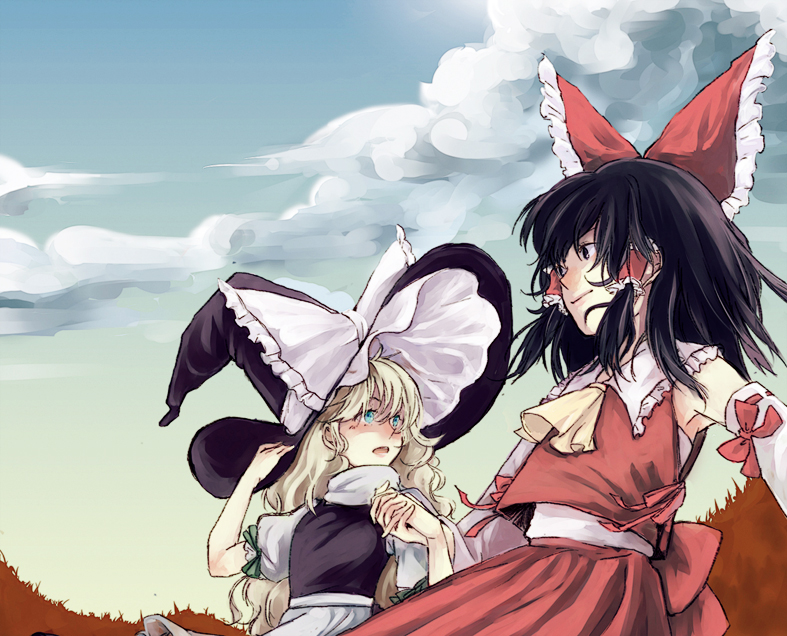 hakurei reimu and kirisame marisa (touhou) drawn by nanamin