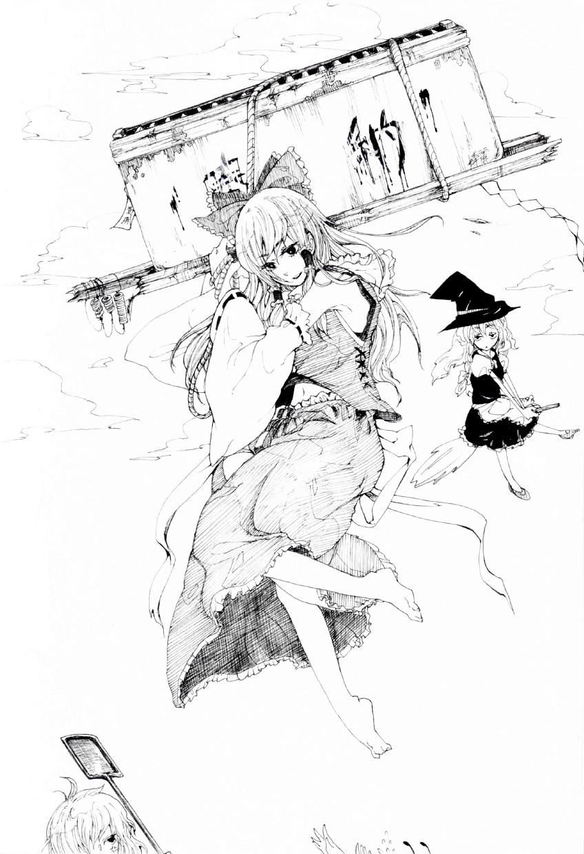 hakurei reimu, kirisame marisa, kazami yuuka, and wriggle nightbug (touhou) drawn by gk0