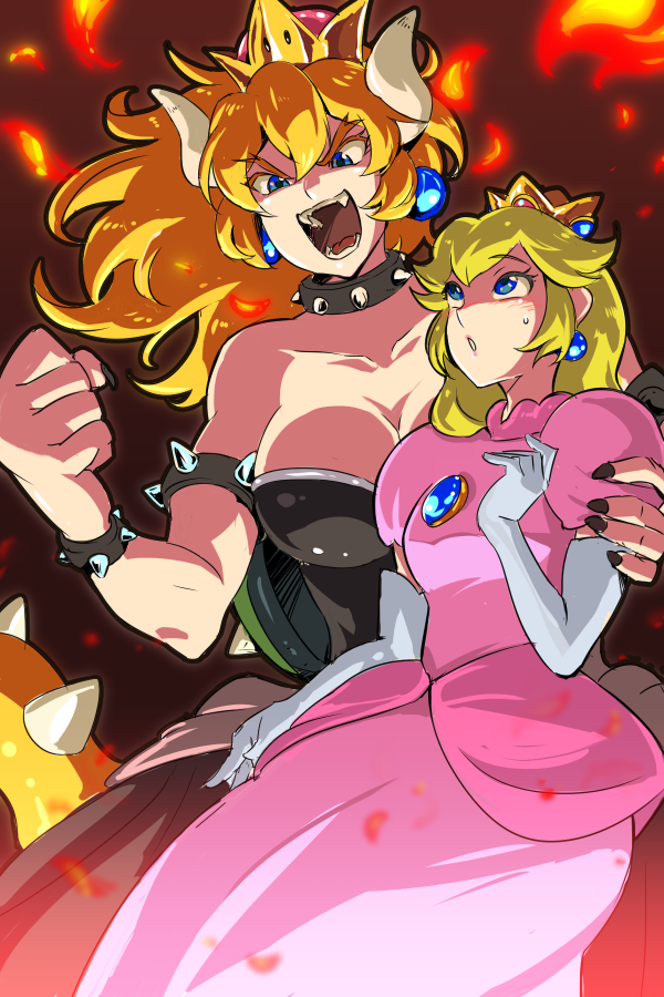 princess peach and bowsette (mario and 1 more) drawn by 71_(nanaichi_drafting)
