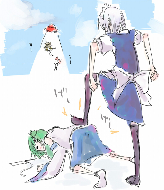 hakurei reimu, kirisame marisa, izayoi sakuya, and kochiya sanae (touhou) drawn by shiroshi_(denpa_eshidan)
