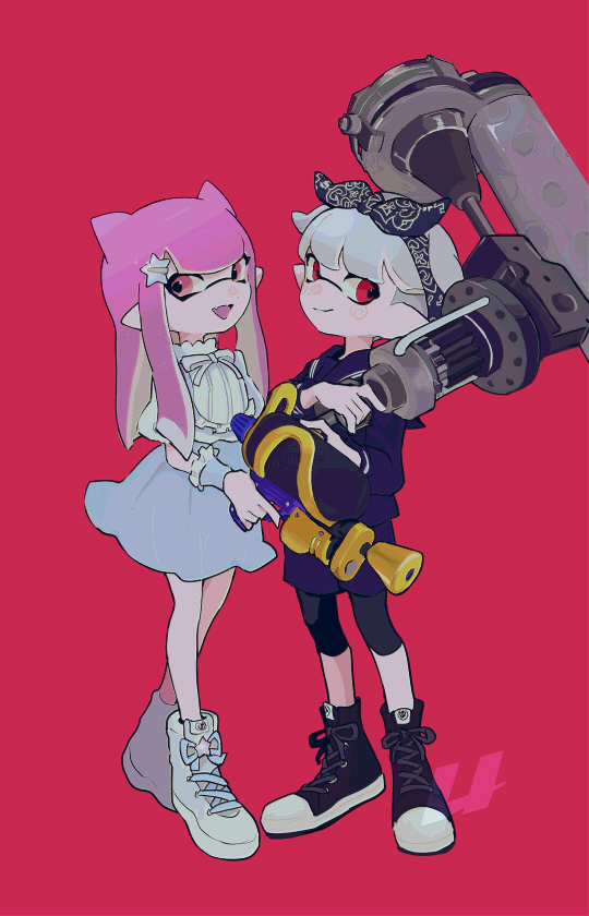 inkling player character, inkling girl, and inkling boy (splatoon) drawn by imaikuy0