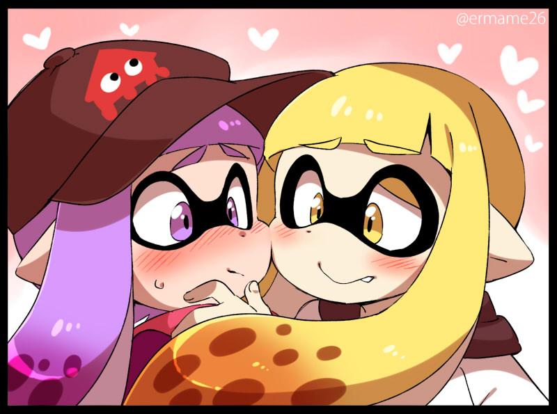 inkling player character and inkling girl (splatoon and 1 more) drawn by eromame