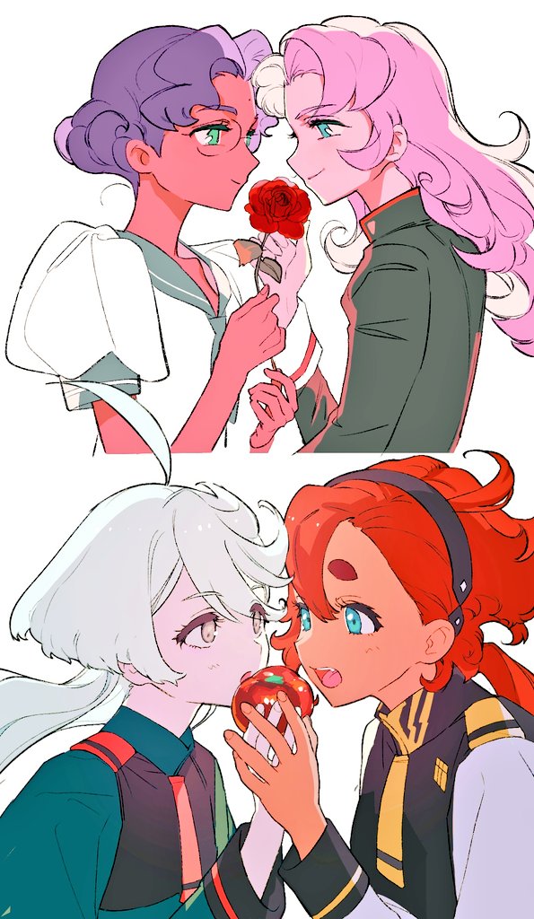 suletta mercury, miorine rembran, tenjou utena, and himemiya anthy (gundam and 2 more) drawn by gloomymato