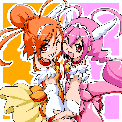 hino akane, hoshizora miyuki, cure happy, and cure sunny (precure and 1 more) drawn by uraki