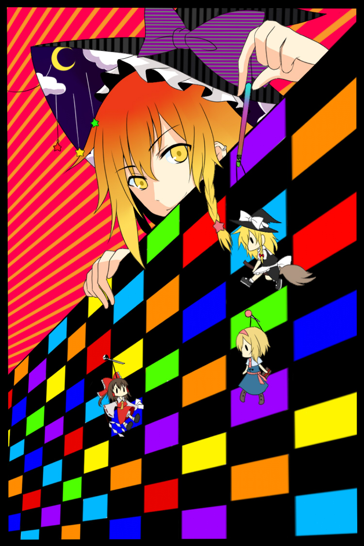 hakurei reimu, kirisame marisa, and alice margatroid (touhou) drawn by tateyama