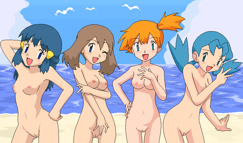 dawn, may, misty, and kris (pokemon and 1 more) drawn by kur. dawn, may, mi...