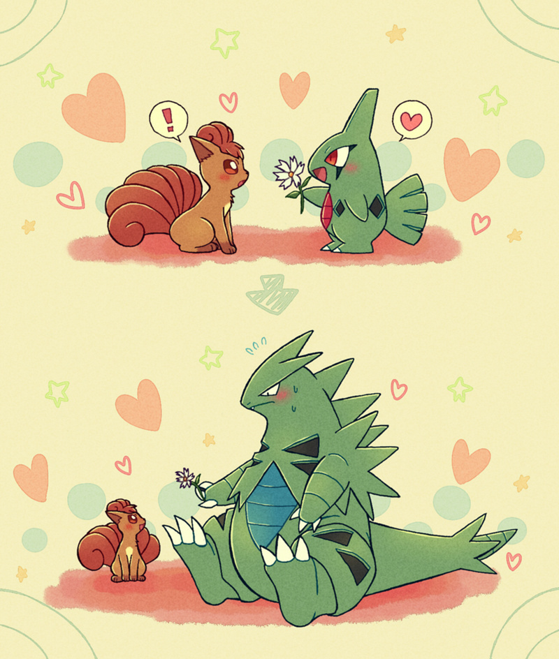 vulpix, tyranitar, and larvitar (pokemon) drawn by shiwo_(siwosi)