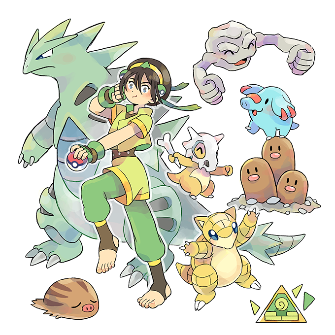 tyranitar, cubone, toph beifong, dugtrio, sandshrew, and 3 more (pokemon and 2 more) drawn by mojgon