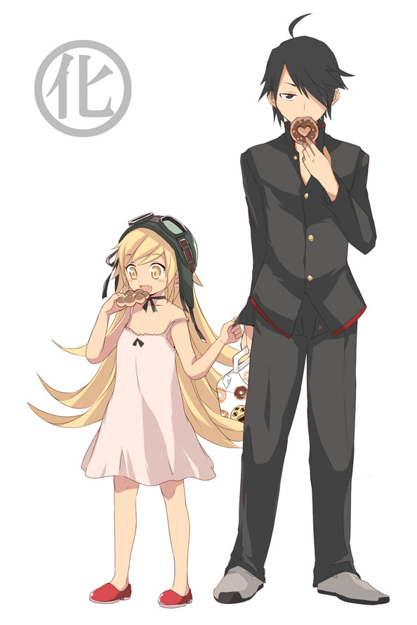oshino shinobu and araragi koyomi (monogatari and 1 more) drawn by maro_nie