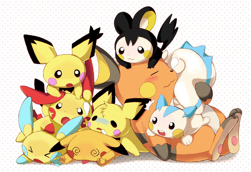 pikachu, pichu, raichu, pachirisu, emolga, and 4 more (pokemon) drawn by hijirino_yuuta