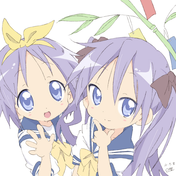 hiiragi kagami and hiiragi tsukasa (lucky star) drawn by core_(mayomayo)