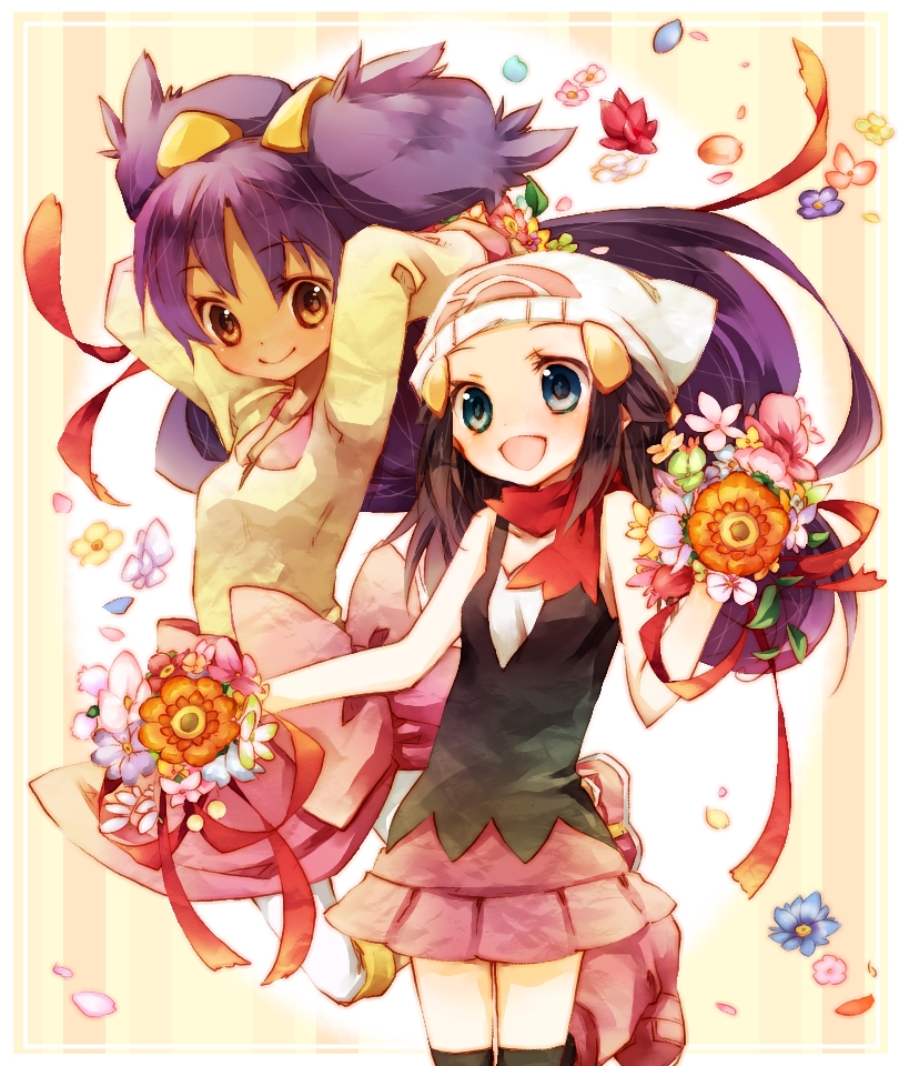 dawn and iris (pokemon and 2 more) drawn by amamiya_kabosu