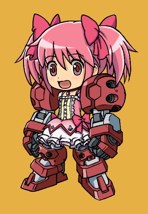 kaname madoka, gundam age-1, and gundam age-1 titus (mahou shoujo madoka magica and 2 more) drawn by destiny30229