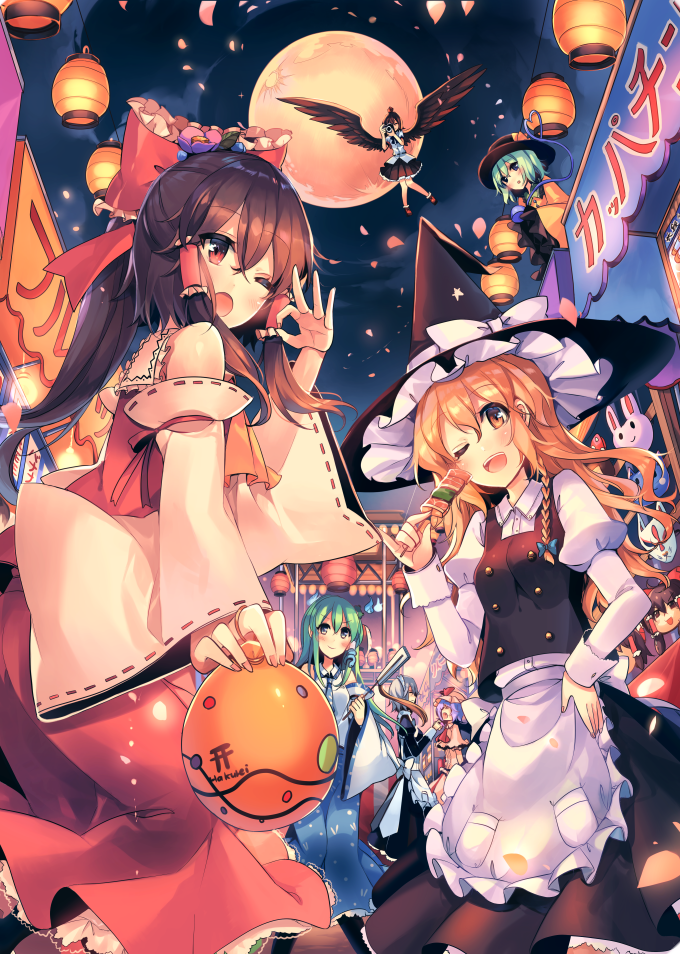 hakurei reimu, kirisame marisa, remilia scarlet, izayoi sakuya, komeiji koishi, and 2 more (touhou) drawn by kirero