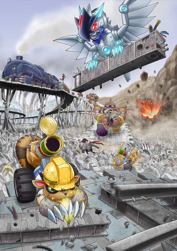 guardromon, jazamon, junkmon, minotaurmon, and locomon (digimon)