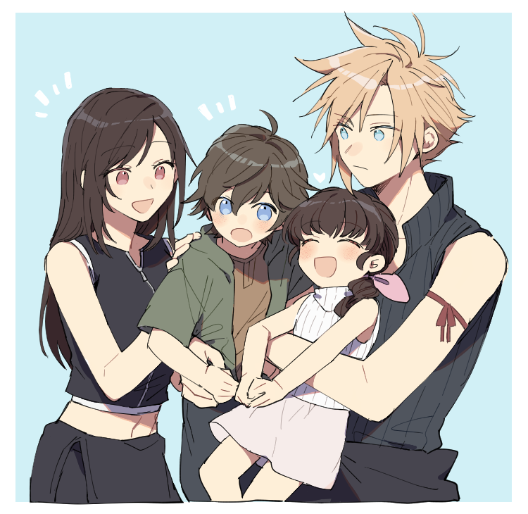 tifa lockhart, cloud strife, marlene wallace, and denzel (final fantasy and 2 more) drawn by tooru_(jux)
