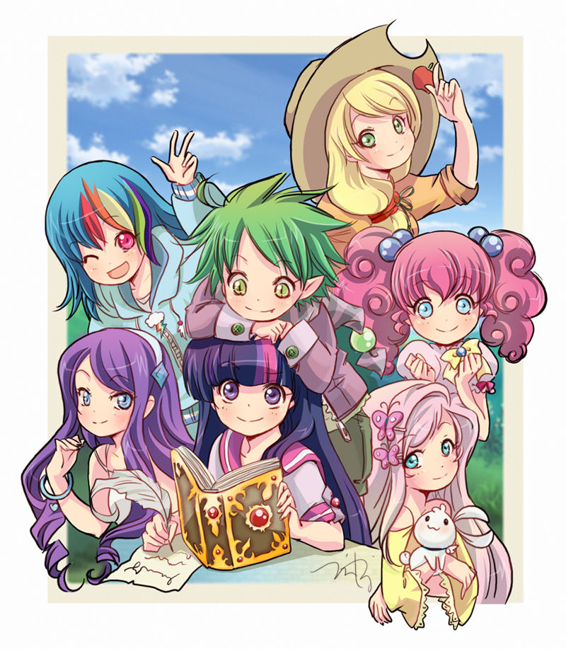 twilight sparkle, fluttershy, rainbow dash, pinkie pie, rarity, and 3 more (my little pony and 1 more) drawn by waiwaiwai
