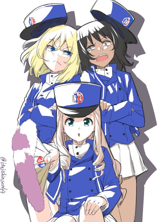 andou, oshida, and marie (girls und panzer) drawn by ifuji_shinsen
