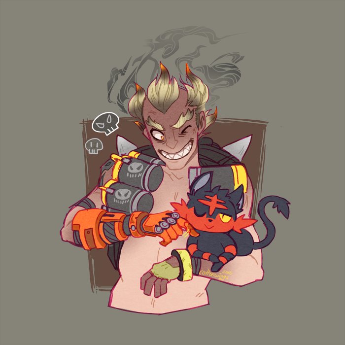 litten and junkrat (pokemon and 3 more) drawn by cottonwings