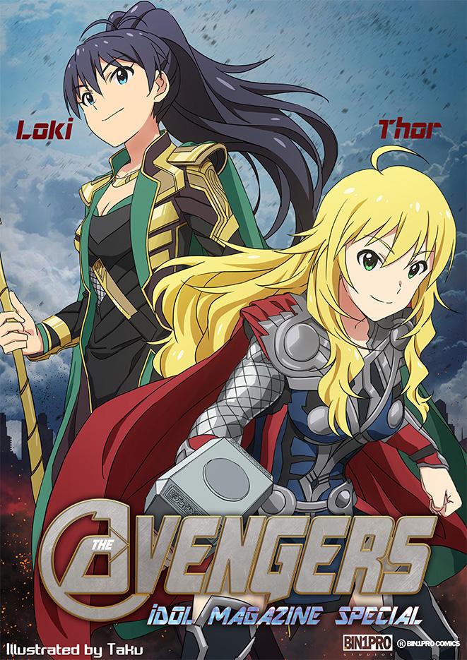 hoshii miki, ganaha hibiki, thor, and loki (idolmaster and 3 more) drawn by taku1122