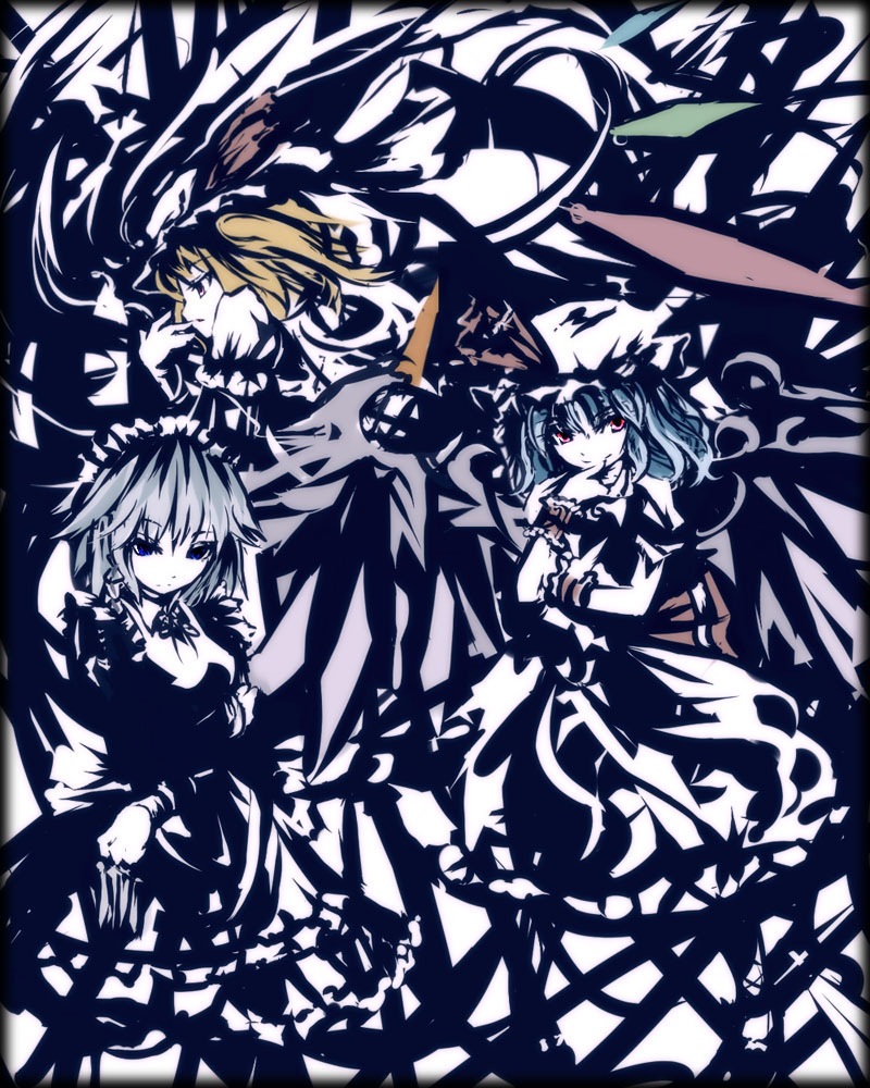 remilia scarlet, flandre scarlet, and izayoi sakuya (touhou) drawn by suisa_(mizsai)