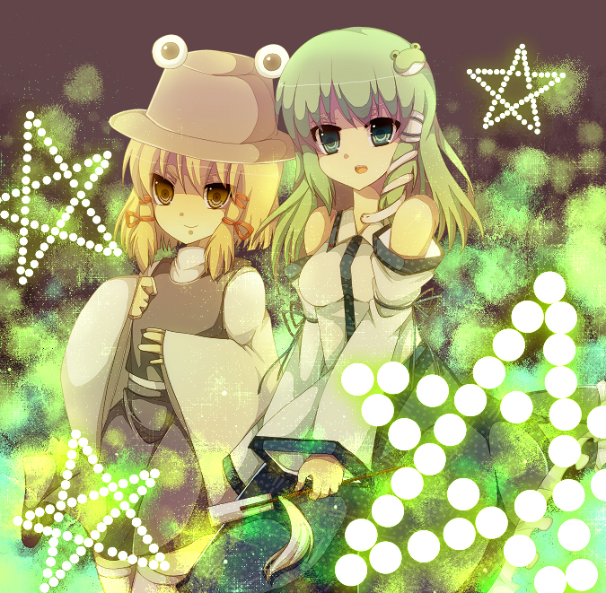 kochiya sanae, moriya suwako, and pyonta (touhou) drawn by momoko_nitsuite