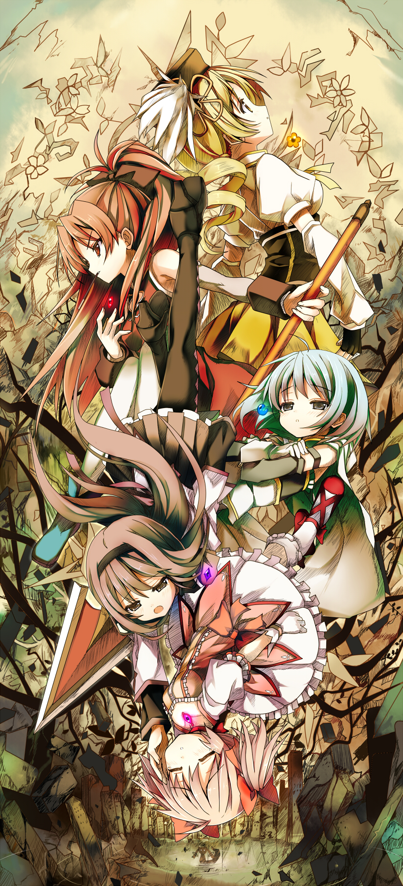akemi homura, kaname madoka, miki sayaka, sakura kyoko, tomoe mami, and 1 more (mahou shoujo madoka magica) drawn by shino_(eefy)