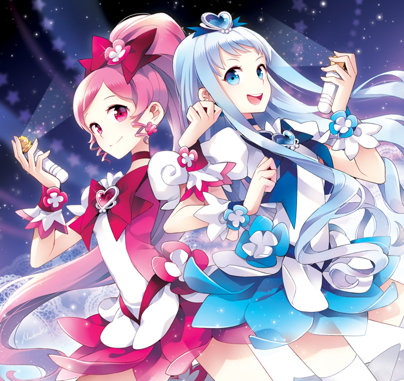 kurumi erika, hanasaki tsubomi, cure marine, and cure blossom (precure and 1 more) drawn by nardack