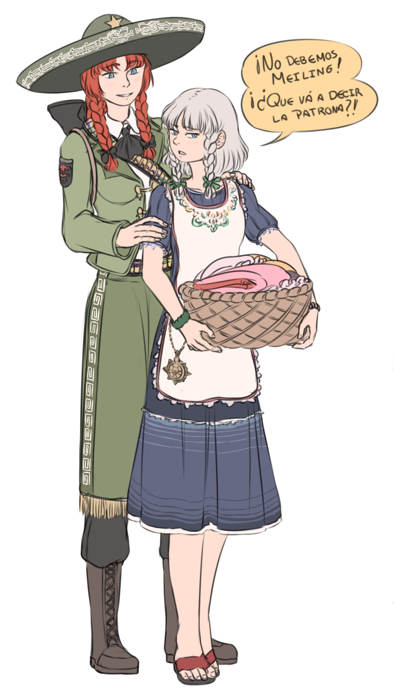 izayoi sakuya and hong meiling (touhou) drawn by mefomefo