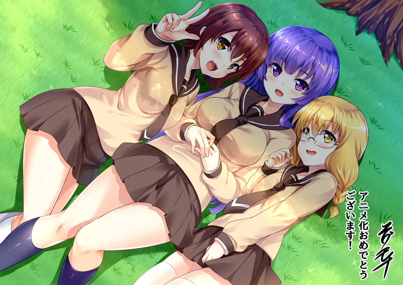 nishikawa youko, odagiri futaba, and hayama teru (sansha san'you) drawn by hinata_sora