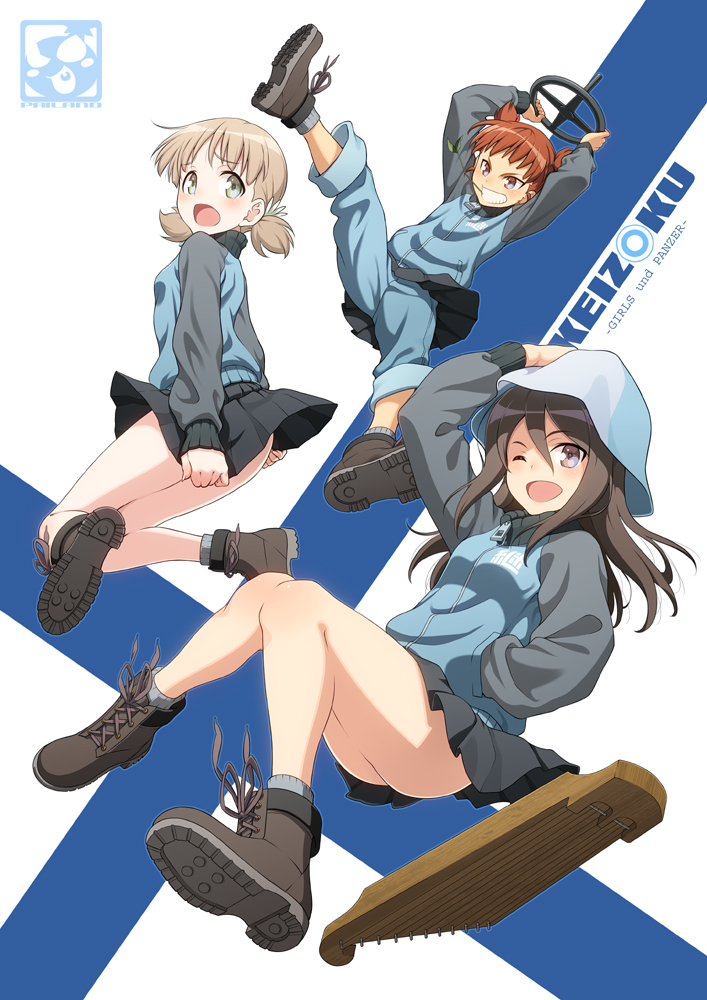 mika, aki, and mikko (girls und panzer) drawn by hibasaka 